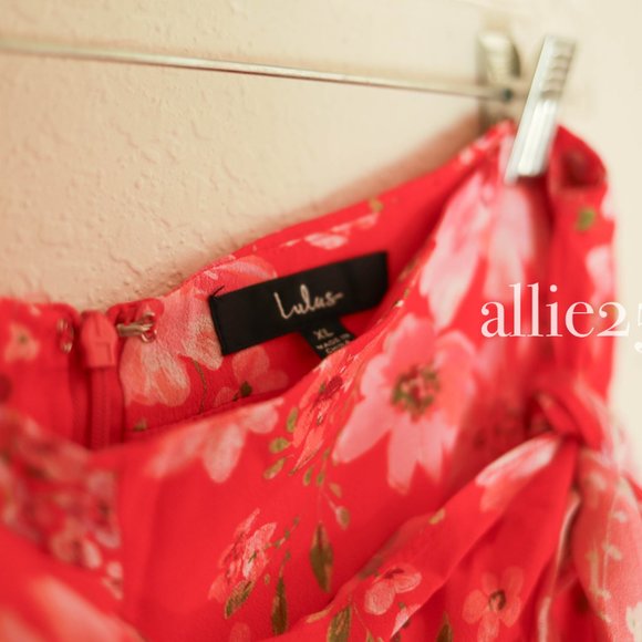 Lulu's Red Floral Faux Wrap Skort Size XL - Picture 3 of 8